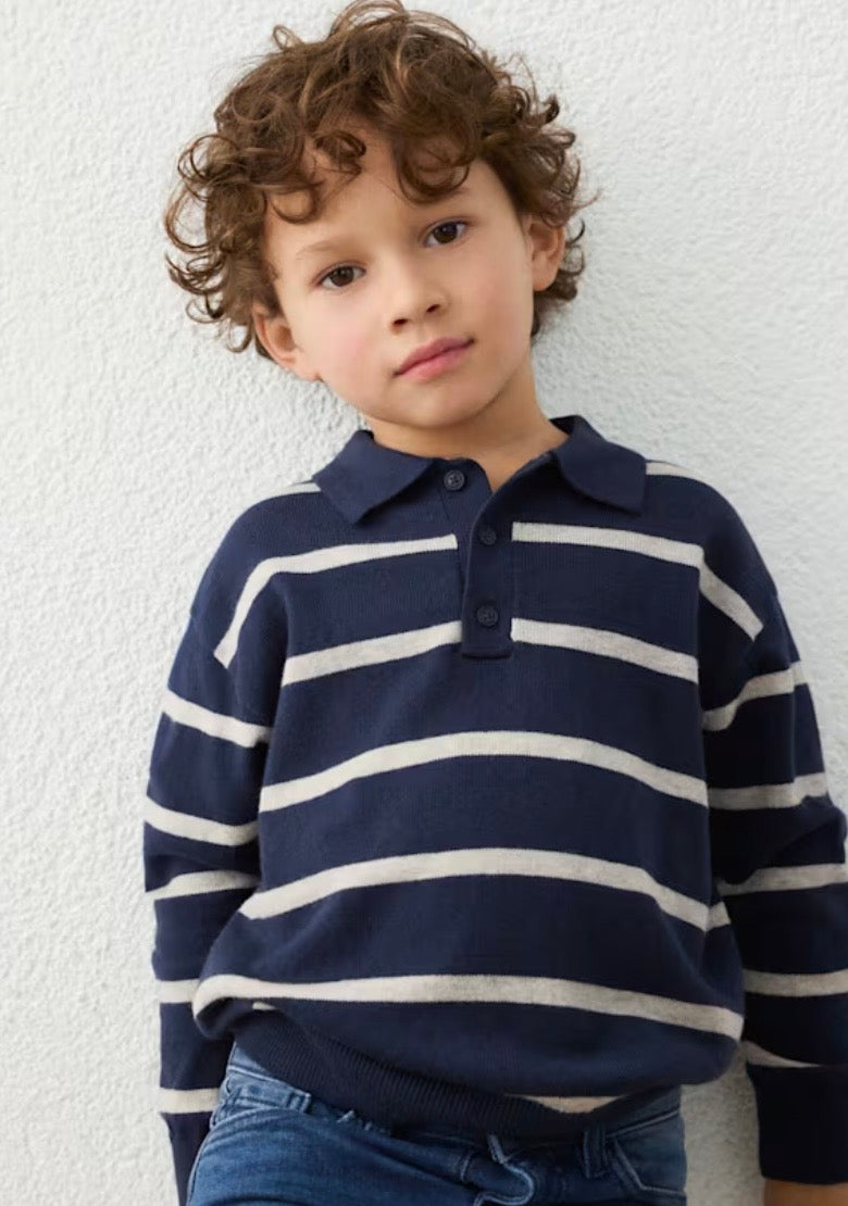 Blue Striped Knit Polo