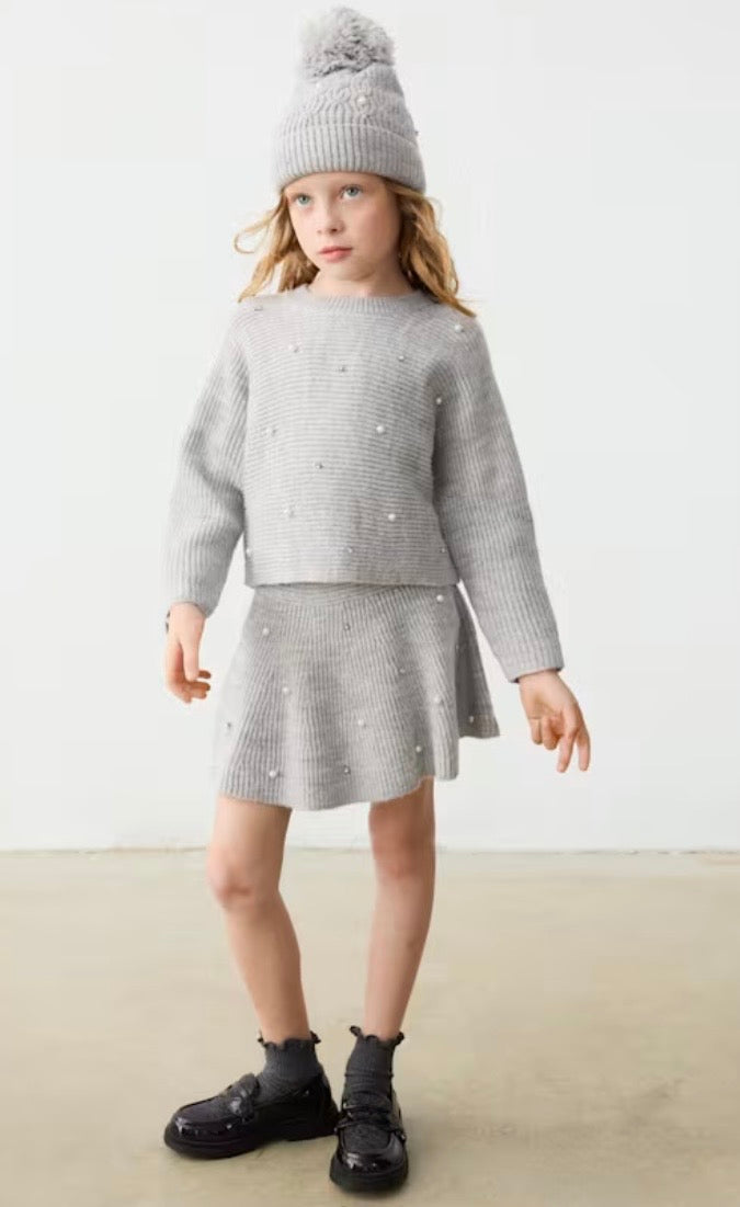 Sweater Skirt Set with Pearls