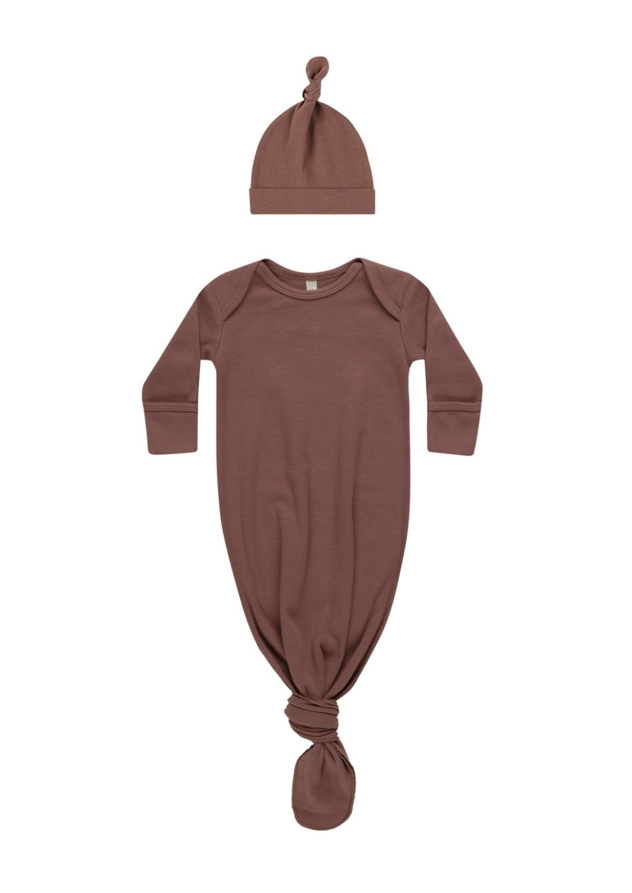 Plum Knotted Baby Gown + Hat Set