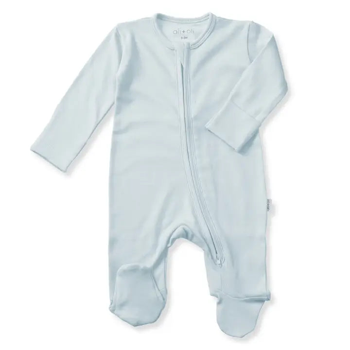 Blue Organic Zipper Romper
