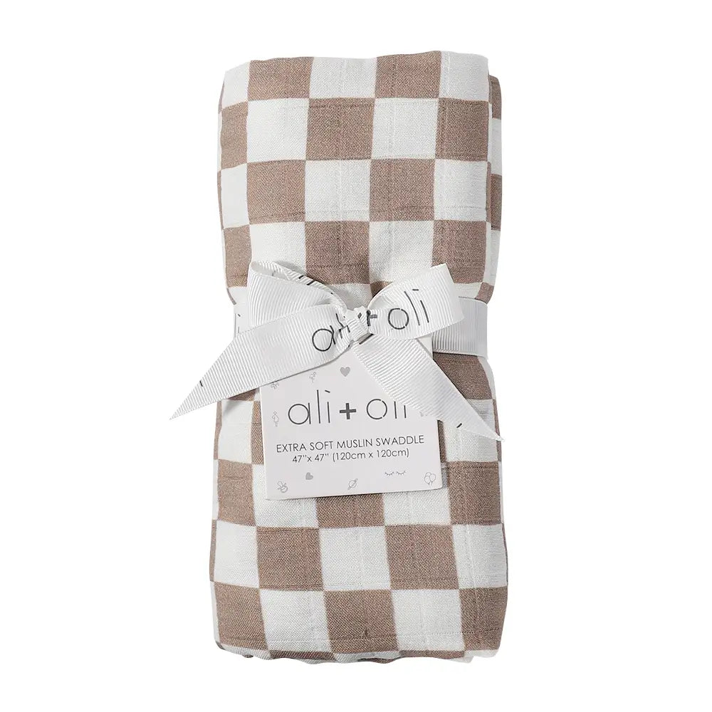 Mocha Checker Muslin Swaddle