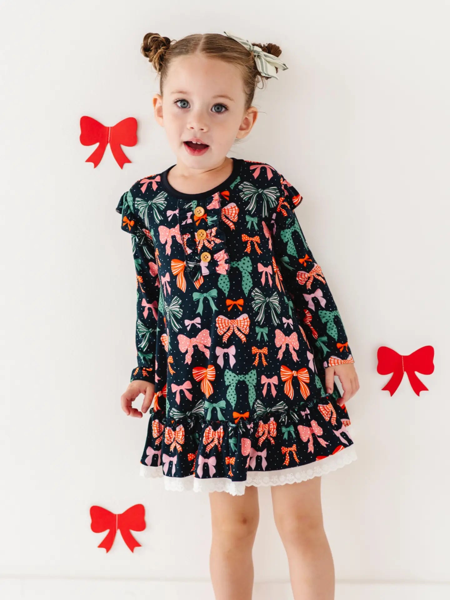 Navy Bows Pajama Gown