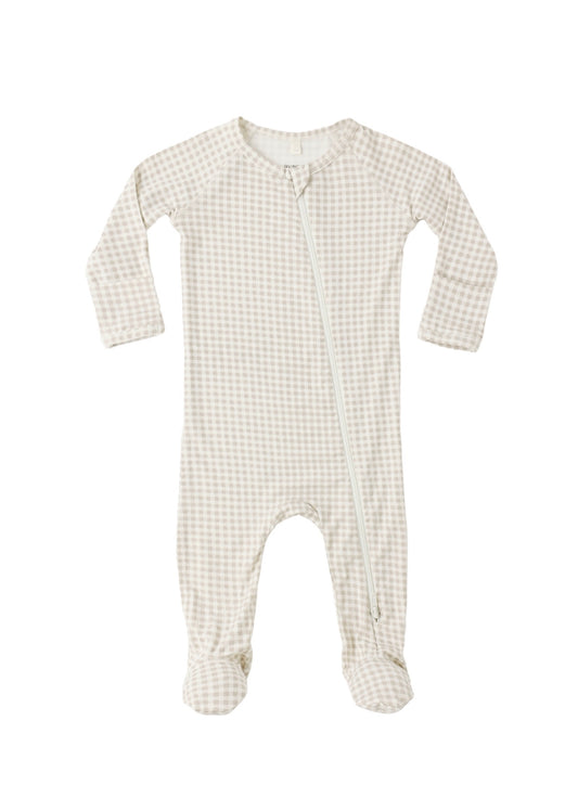 Oat Gingham Bamboo Footie