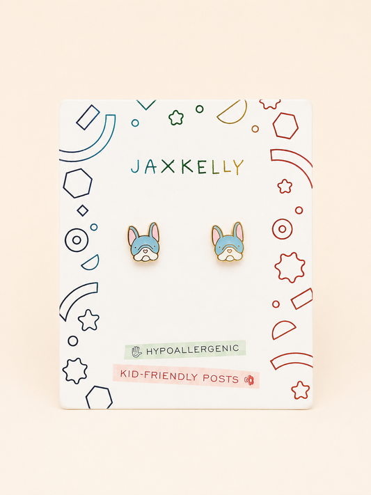 Frenchie Dog Enamel Flat Back Kids Earrings