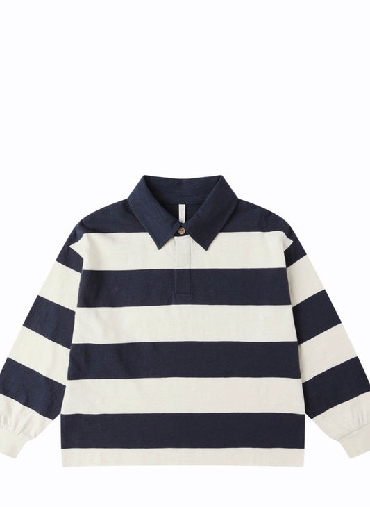 Navy Stripe Rugby Polo