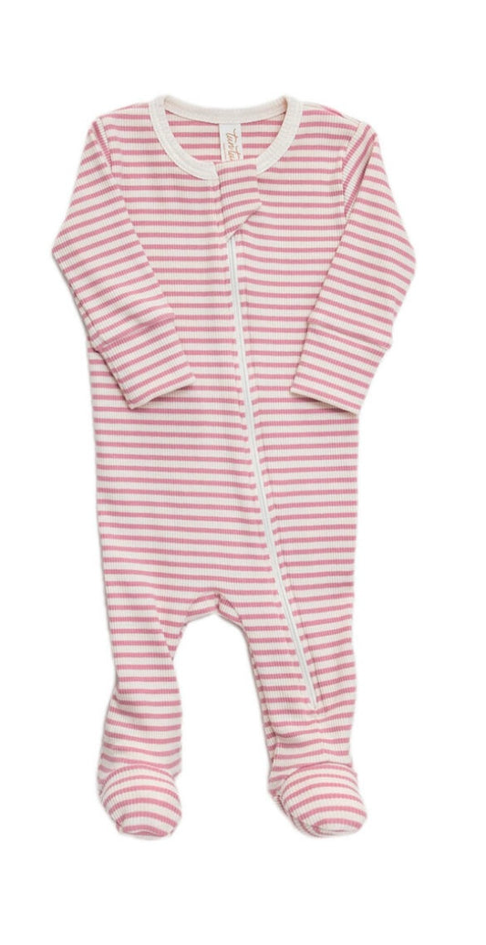 Mauve Stripes Zip Ribbed Footie