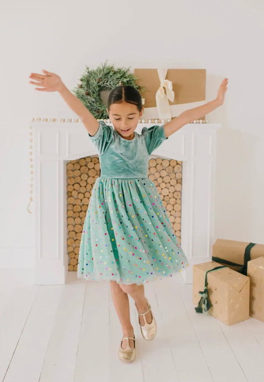 Mint Confetti Puff Dress