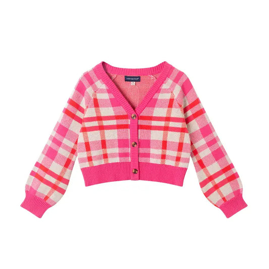 Pink Plaid Cardigan