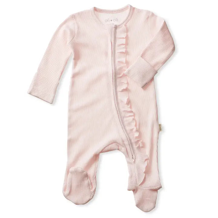 Baby Pink Organic Cotton Waffle Knit Footie