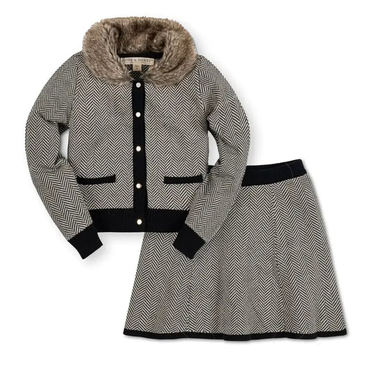 Faux Fir Cardigan +Skirt Set