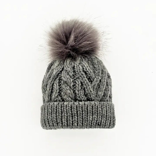 Grey Pom Pom Hat