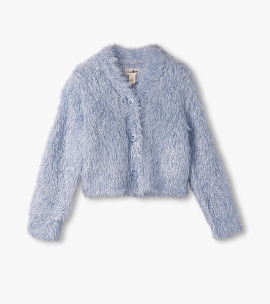 Metallic Heart Fuzzy Cardigan