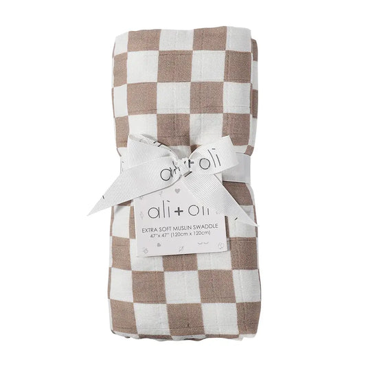 Mocha Checker Muslin Swaddle
