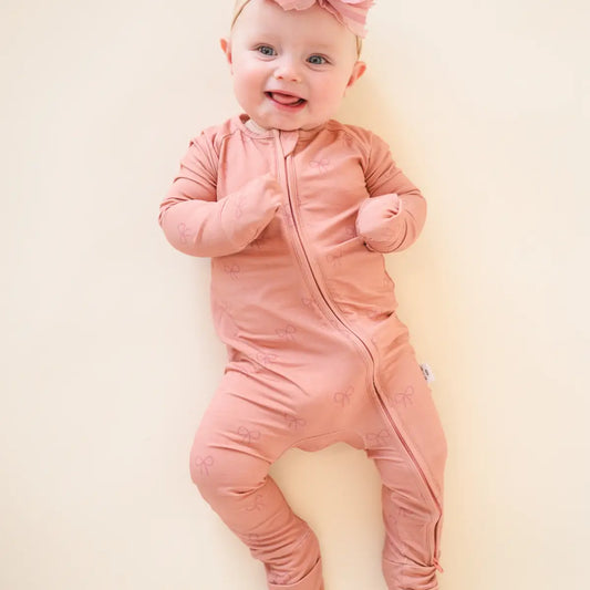Pink Bow Bamboo Zip Romper