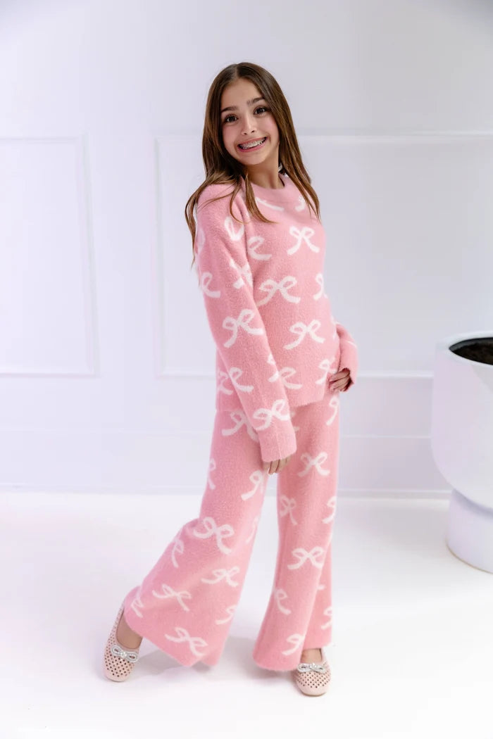 Pink Fuzzy Bow Set