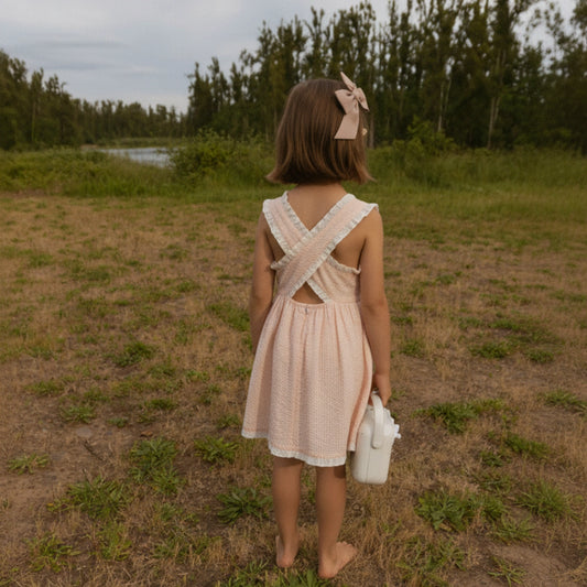 Stripe Cross Back Ruffle Dress